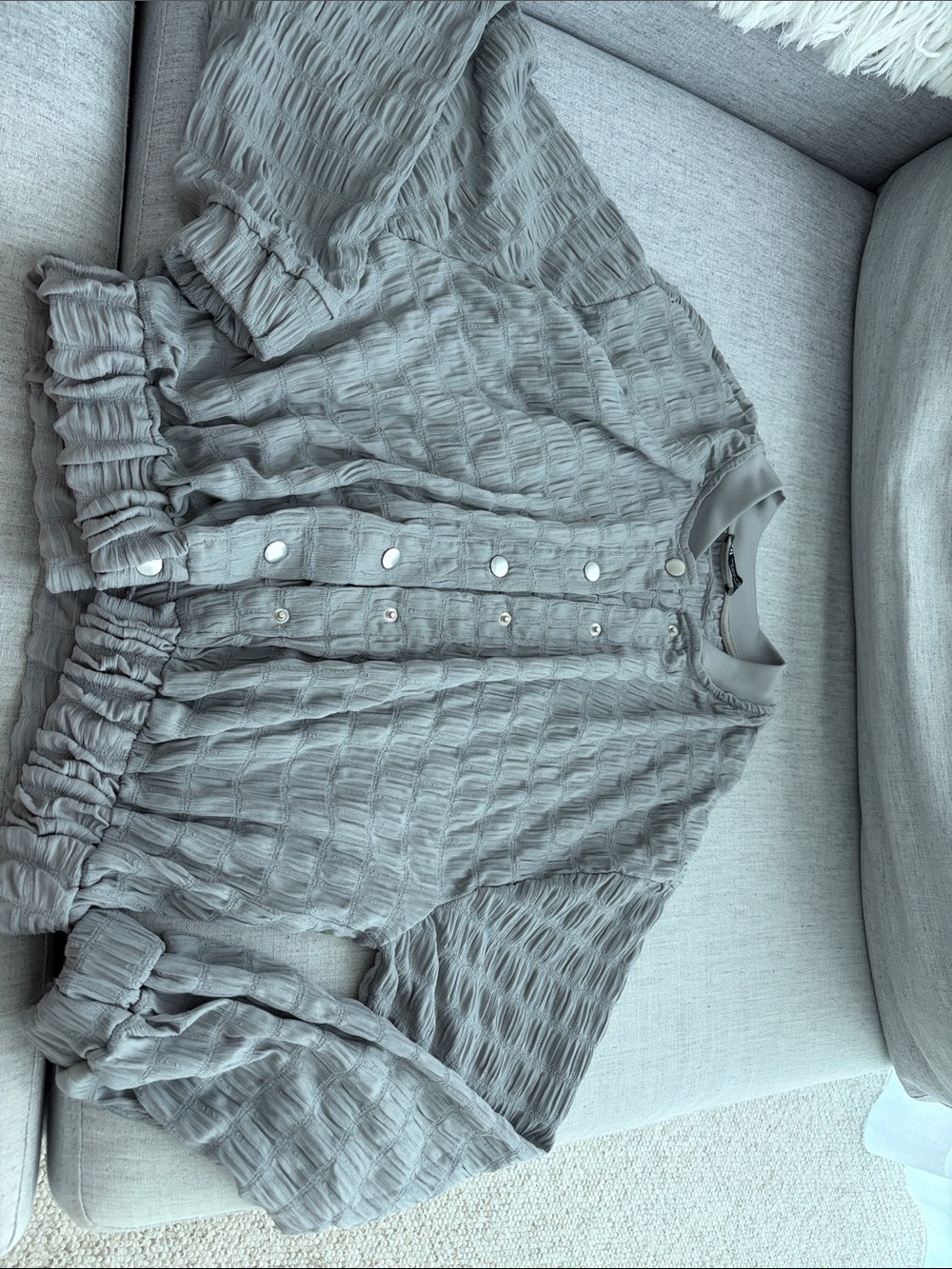Zara Light Gray Textured Button-Down Cardigan